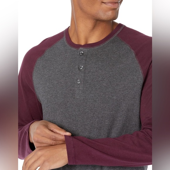 AMAZON ESSENTIALs Mens Long Sleeve T-Shirt Large 1/4 Button Slimfit - Picture 2 of 5